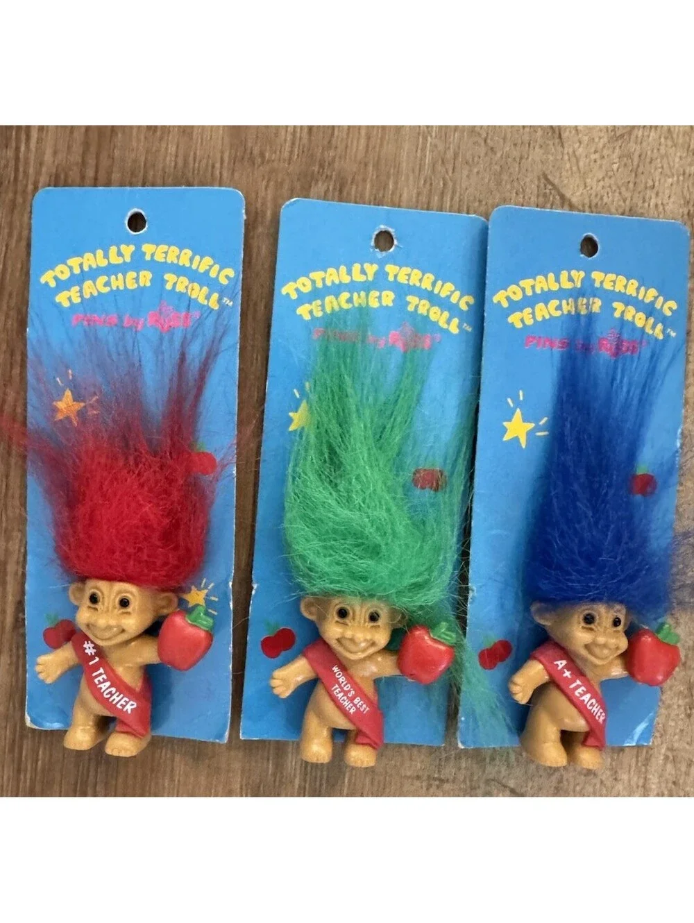 Vintage Best Teacher In School Troll Doll Pins Broach Russ lot of 3